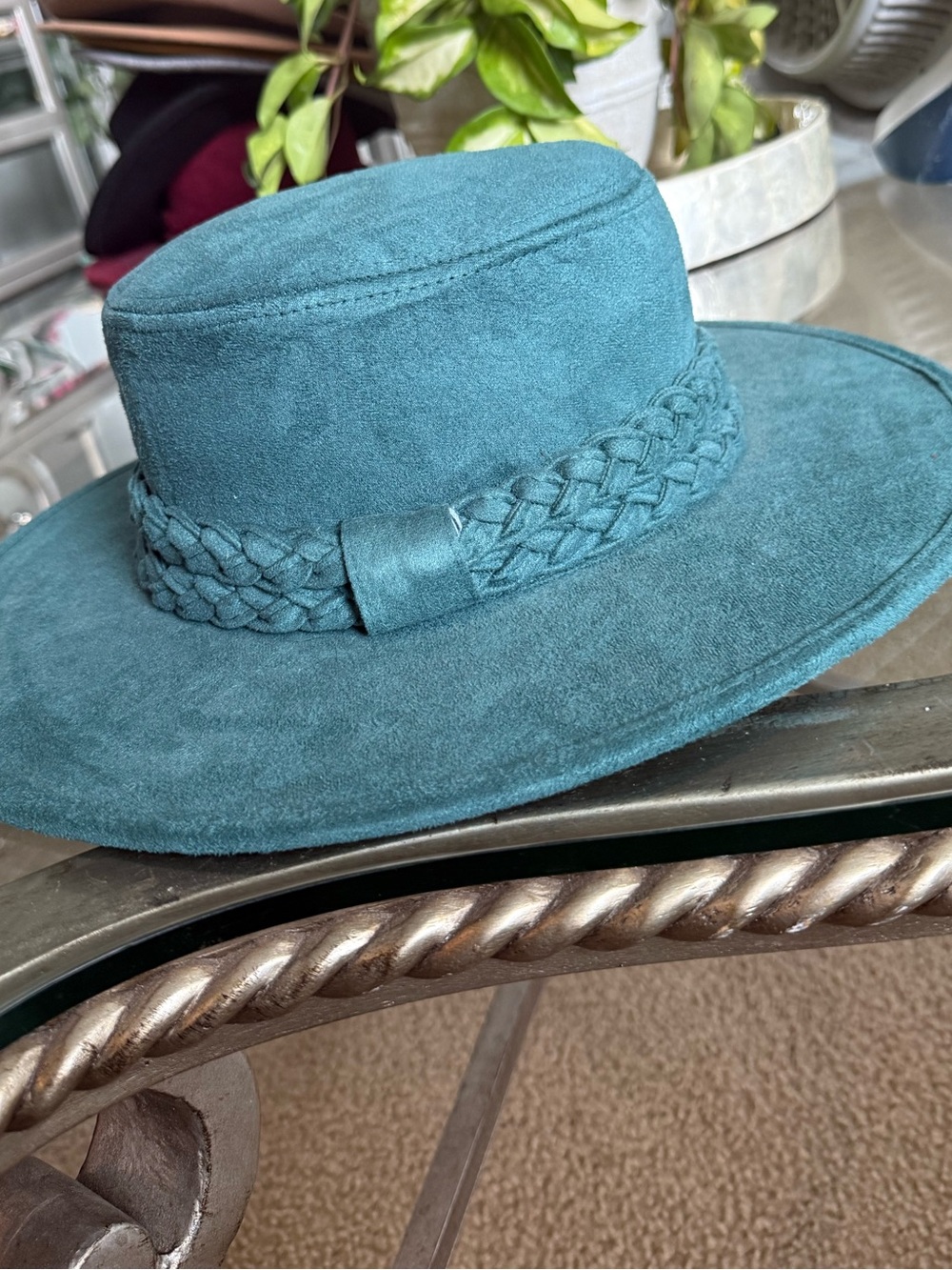 Time & Tru Teal Women’s Boater Hat